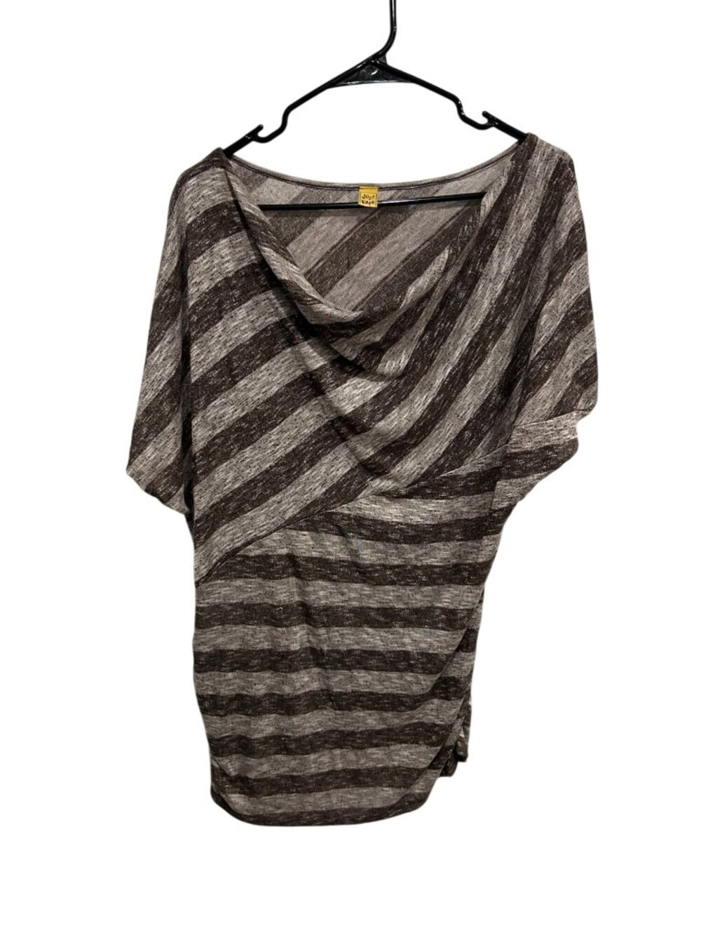 Just Kate Womens Brown Tan Striped Cowl Neck Top Size Large Casual Classic